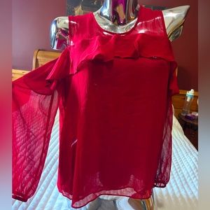 H&M open shoulder ruffle blouse